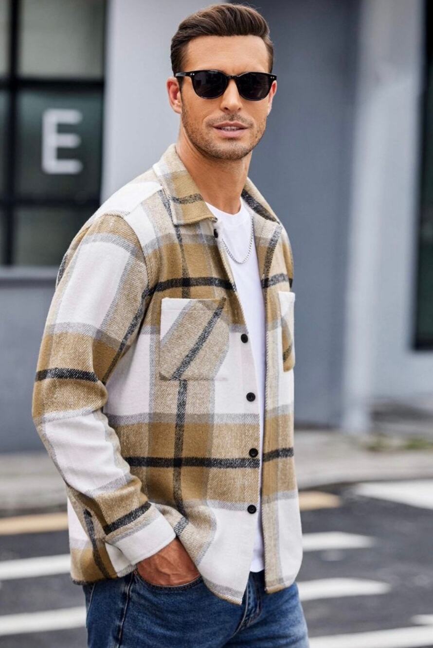 CoCoofandy Men Plaid Flannel Shirt Jacket Button Down Shacket 2XL NWT